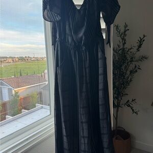 AUW Black Long Sleeve Striped Jumpsuit